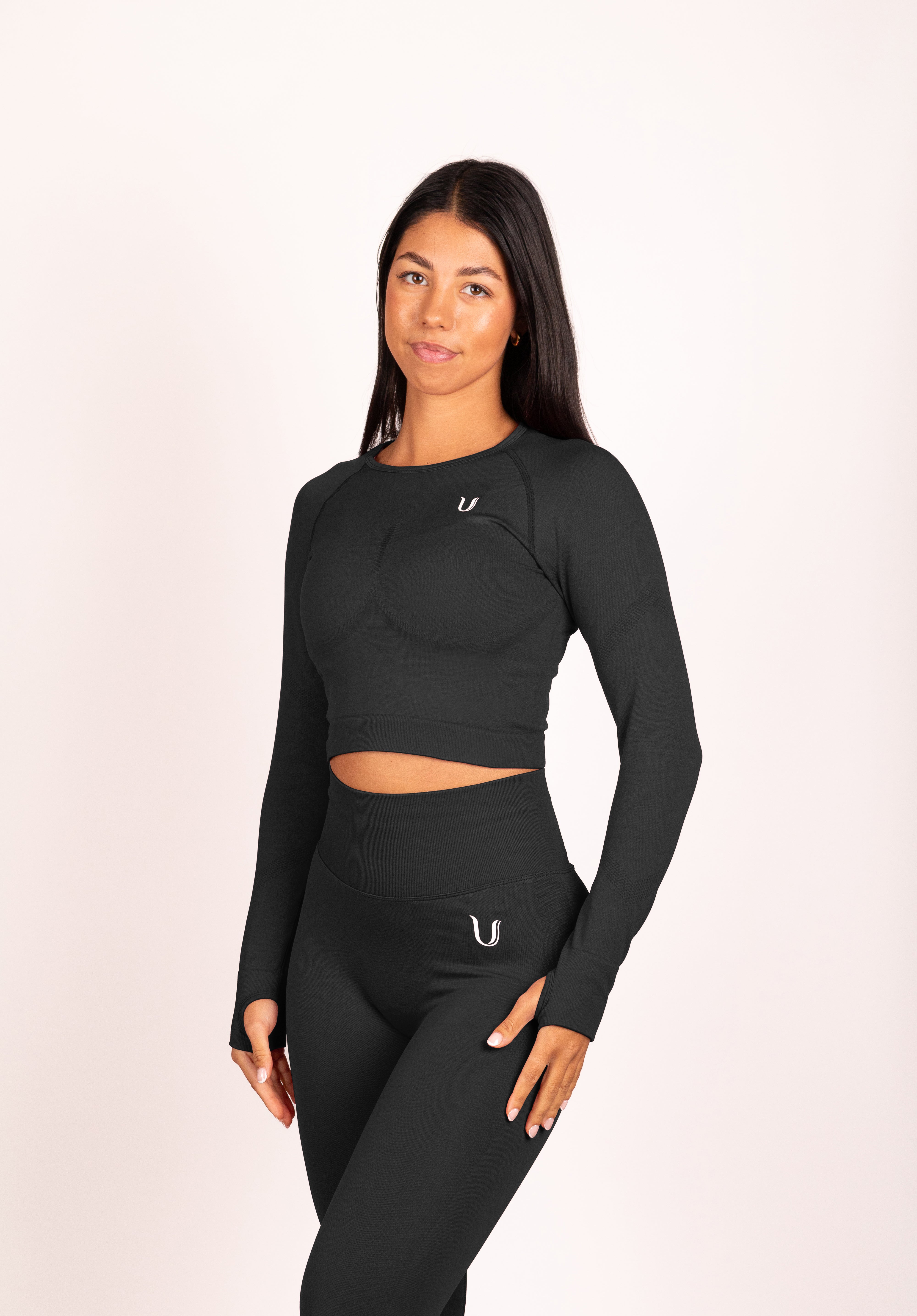 Leonie Lange Mouwen Top Shirt Zwart - Dames workout kleding achterkant