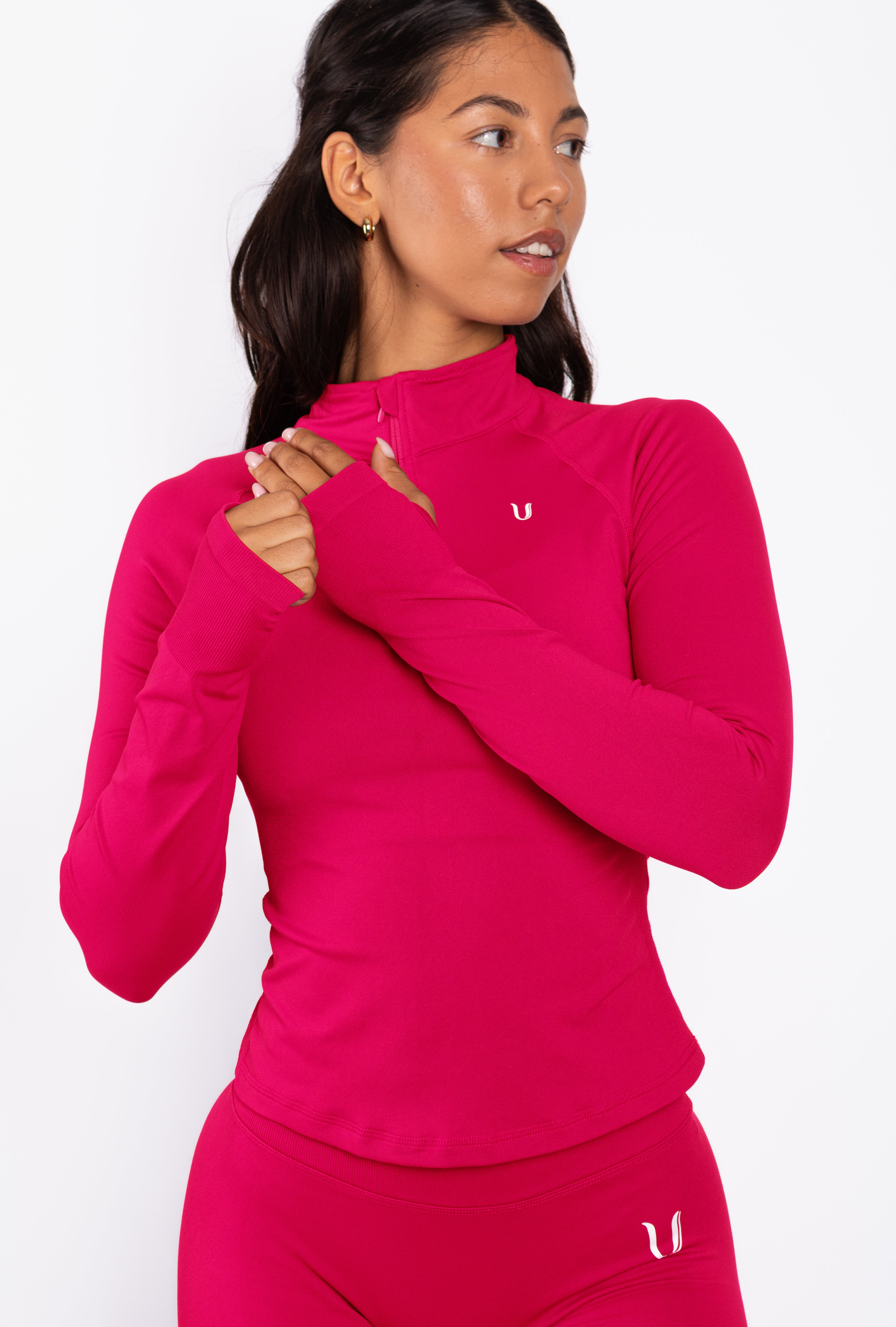 Beau | Half Zip Langarm Top - Himbeere