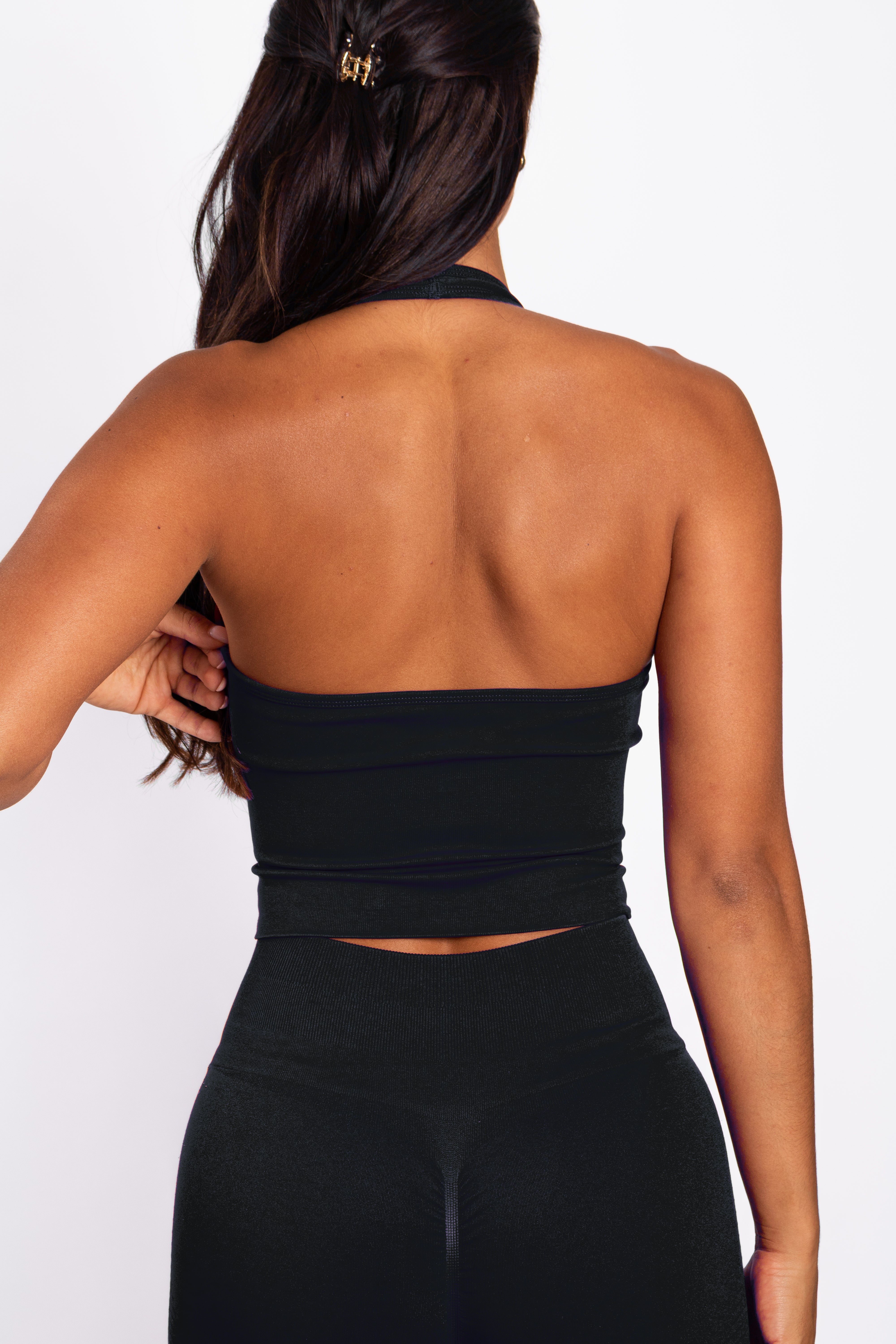 Bibi | Top Halter Acanalado Sin Costuras – Negro