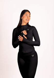 Beau Half Zip Lange Mouwen Top Zwart - Dames activewear detail
