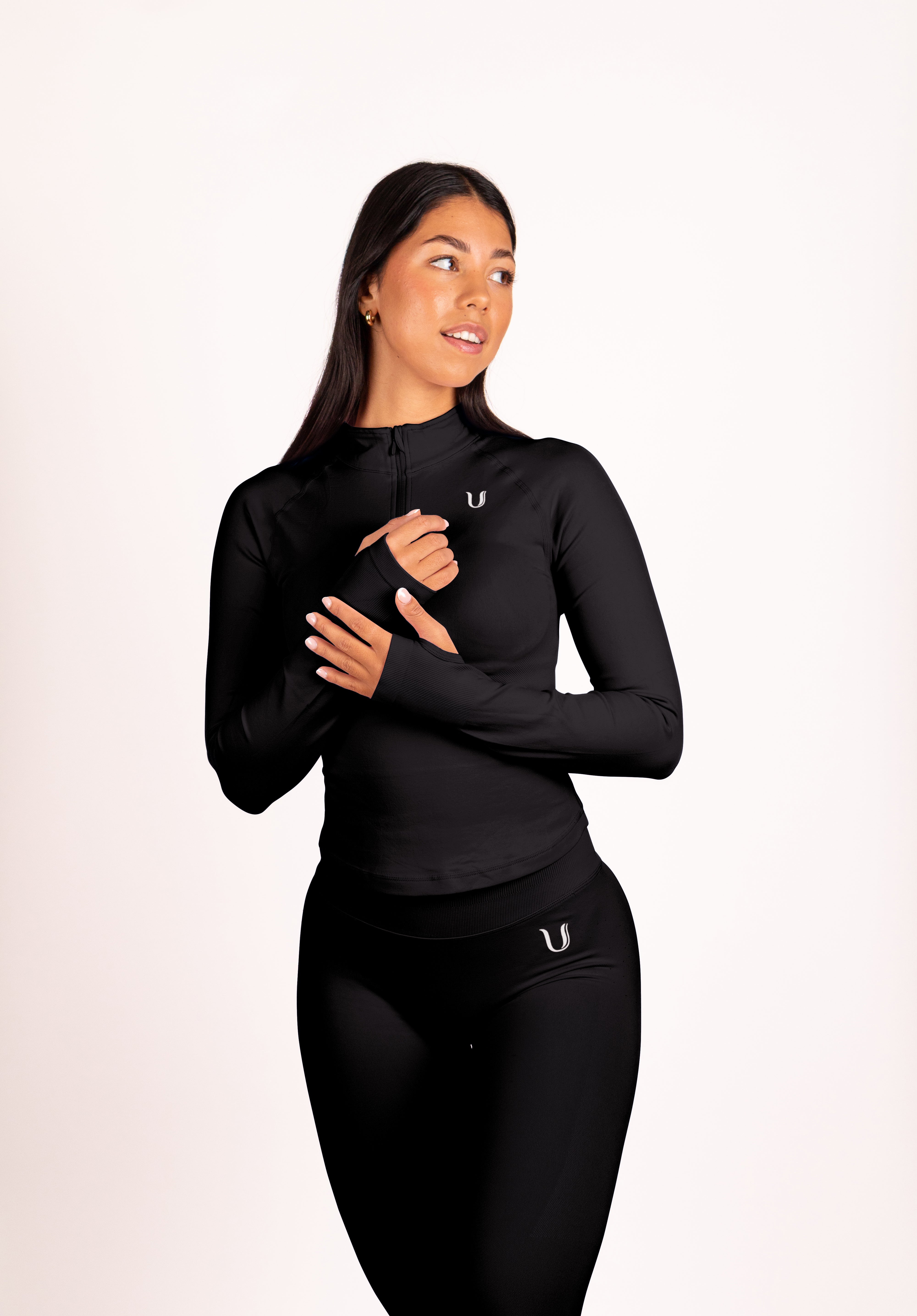 Beau | Half Zip Long Sleeve Top - Black