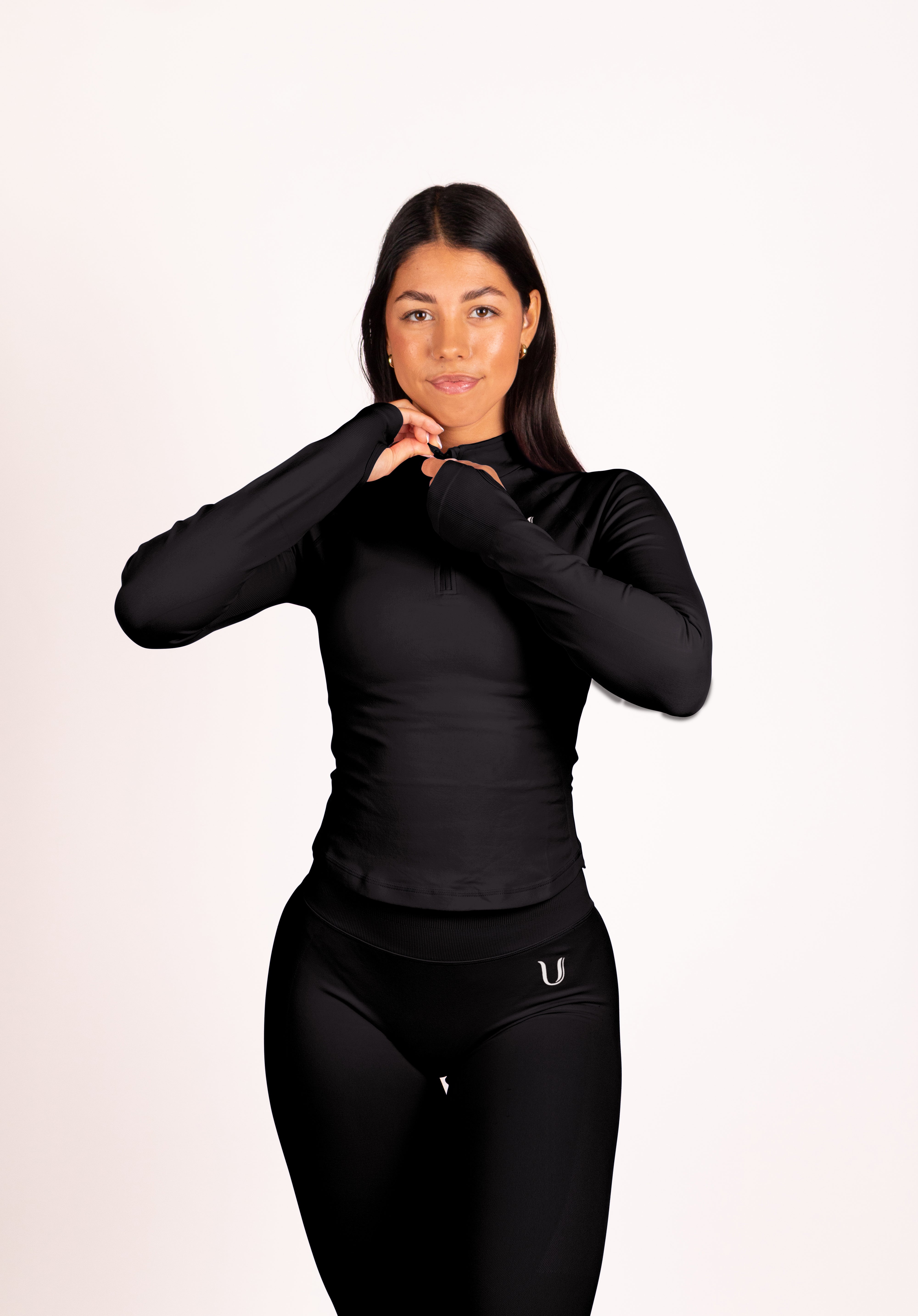 Beau | Half Zip Long Sleeve Top - Black