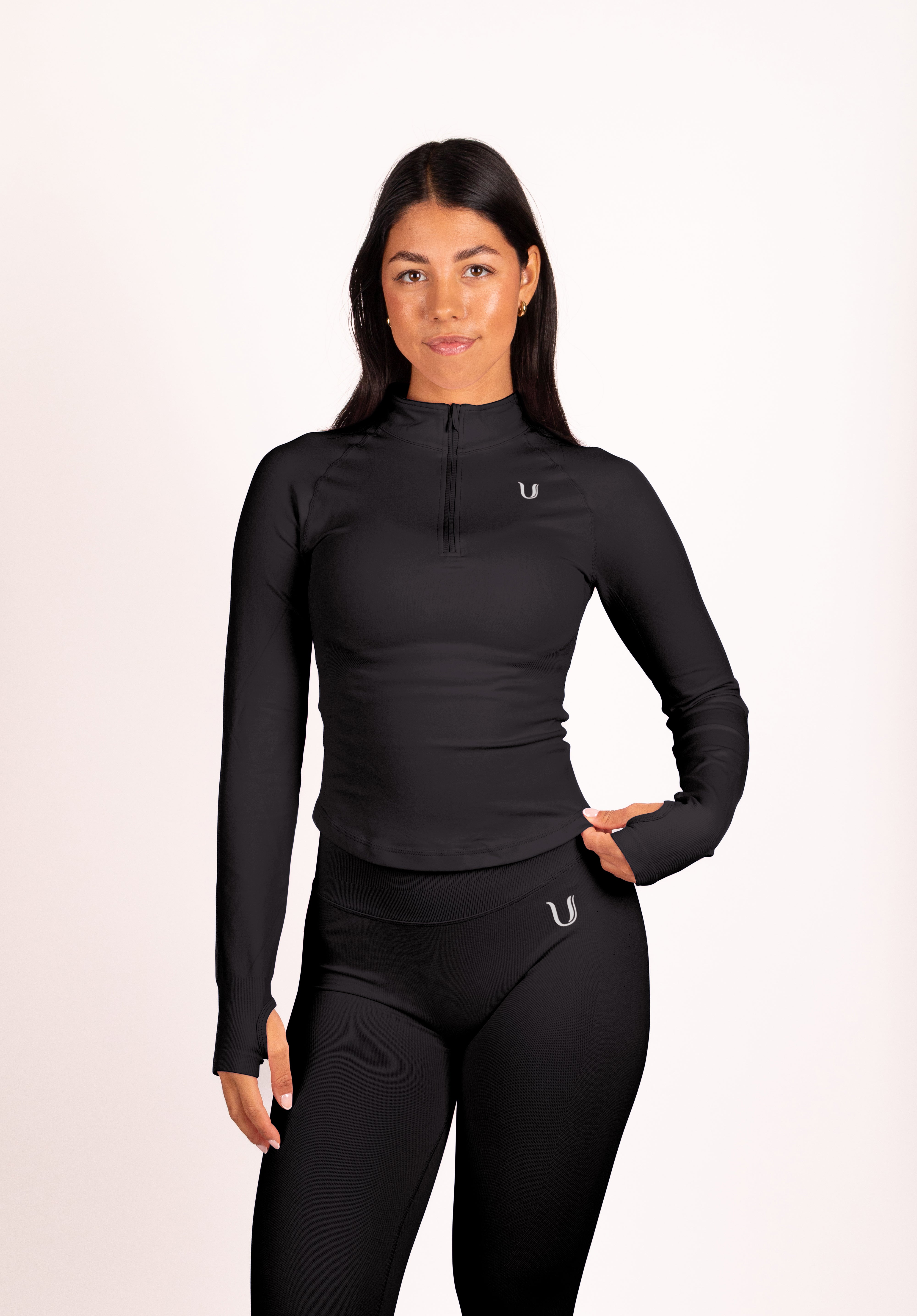 Beau | Half Zip Long Sleeve Top - Black
