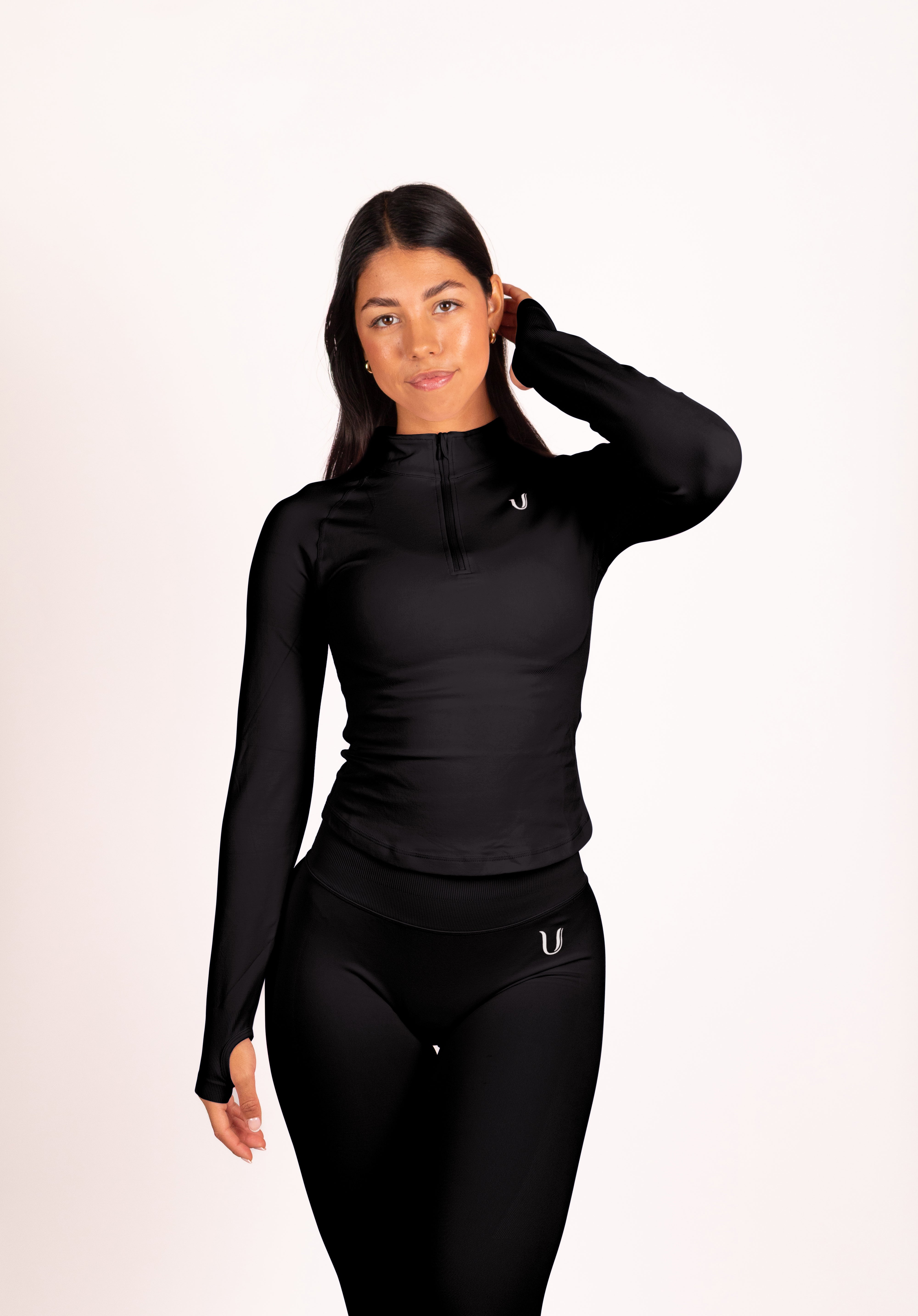 Beau | Half Zip Long Sleeve Top - Black