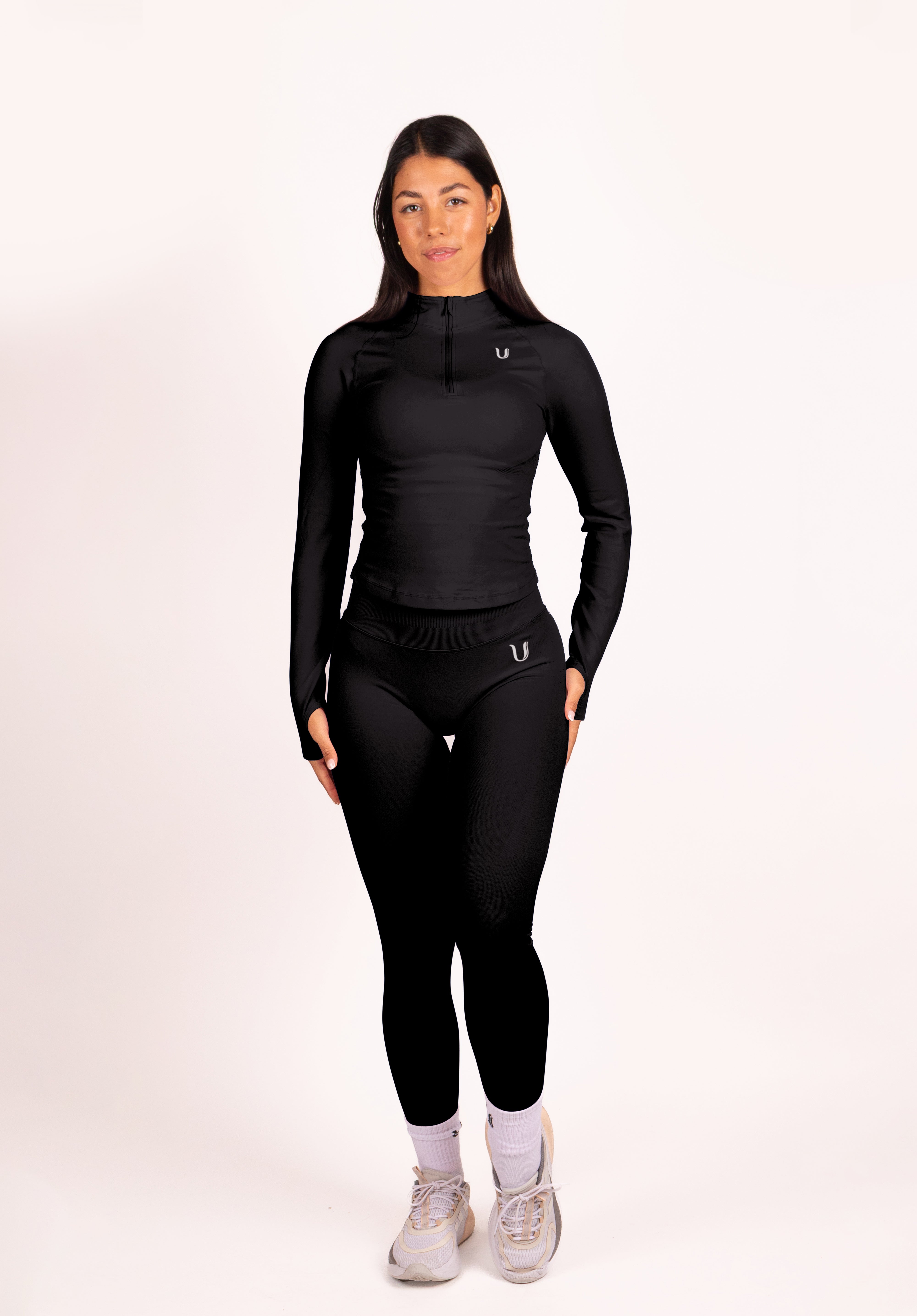 Beau | Half Zip Long Sleeve Top - Black