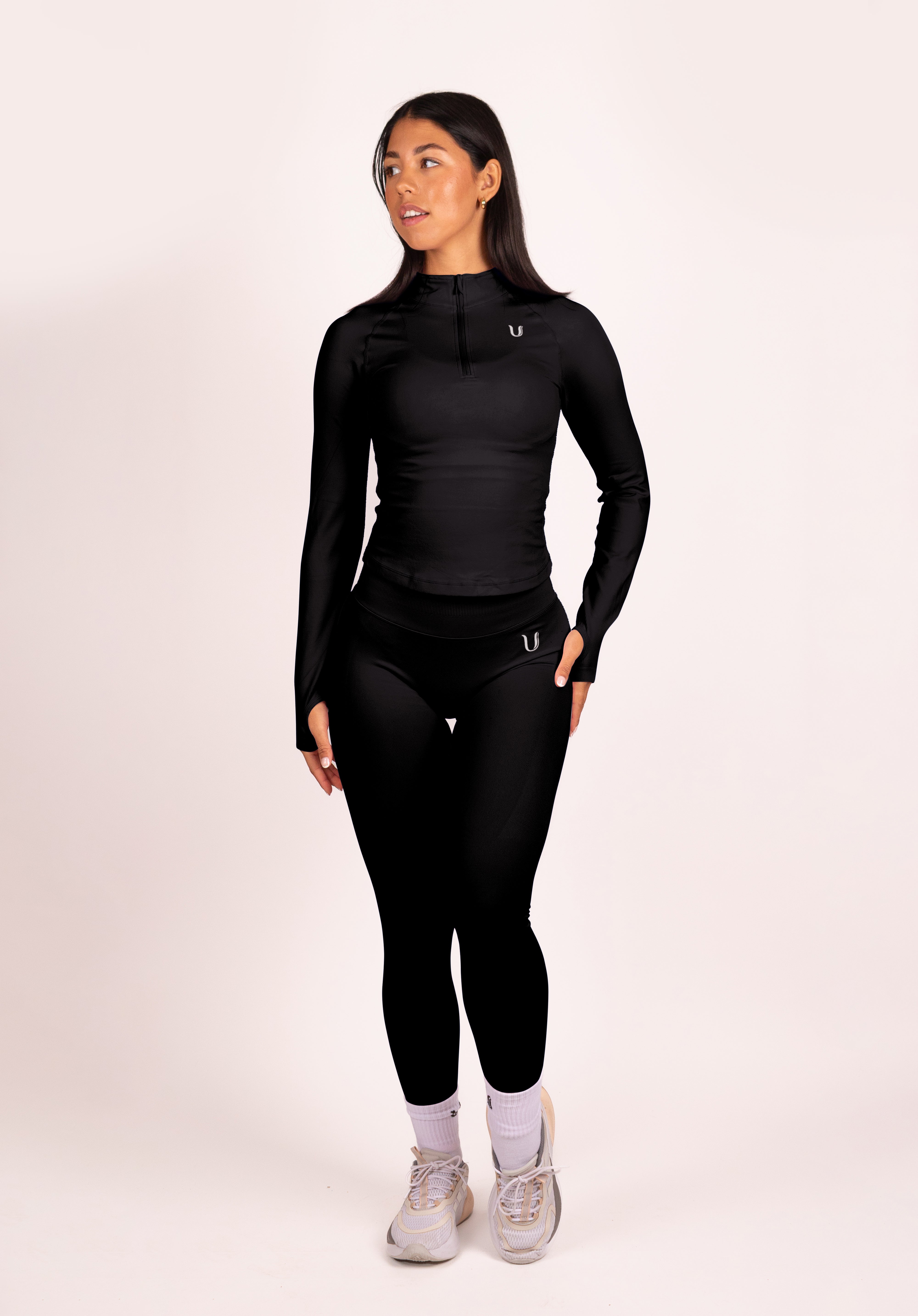 Beau | Half Zip Long Sleeve Top - Black