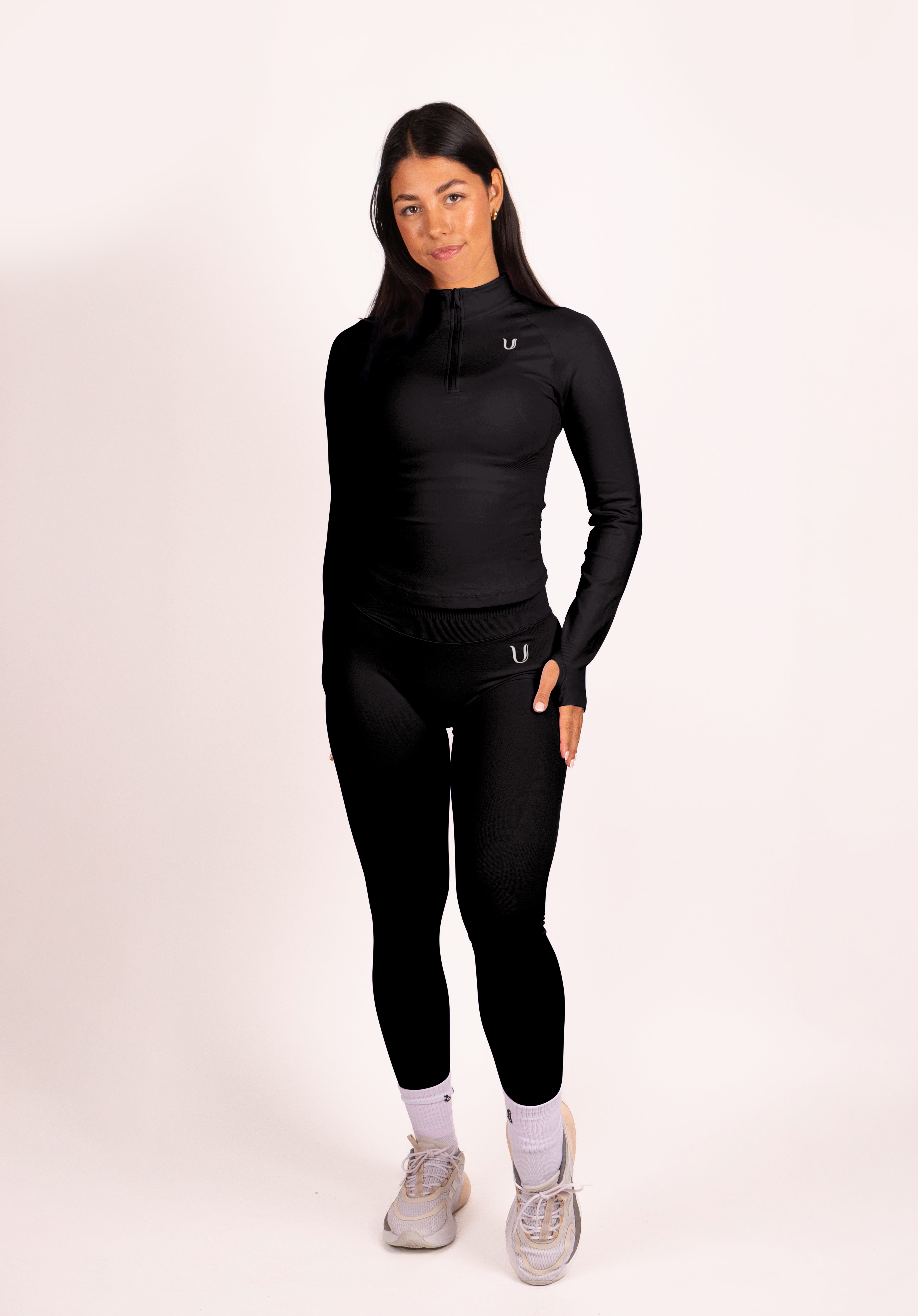 Beau | Half Zip Long Sleeve Top - Black