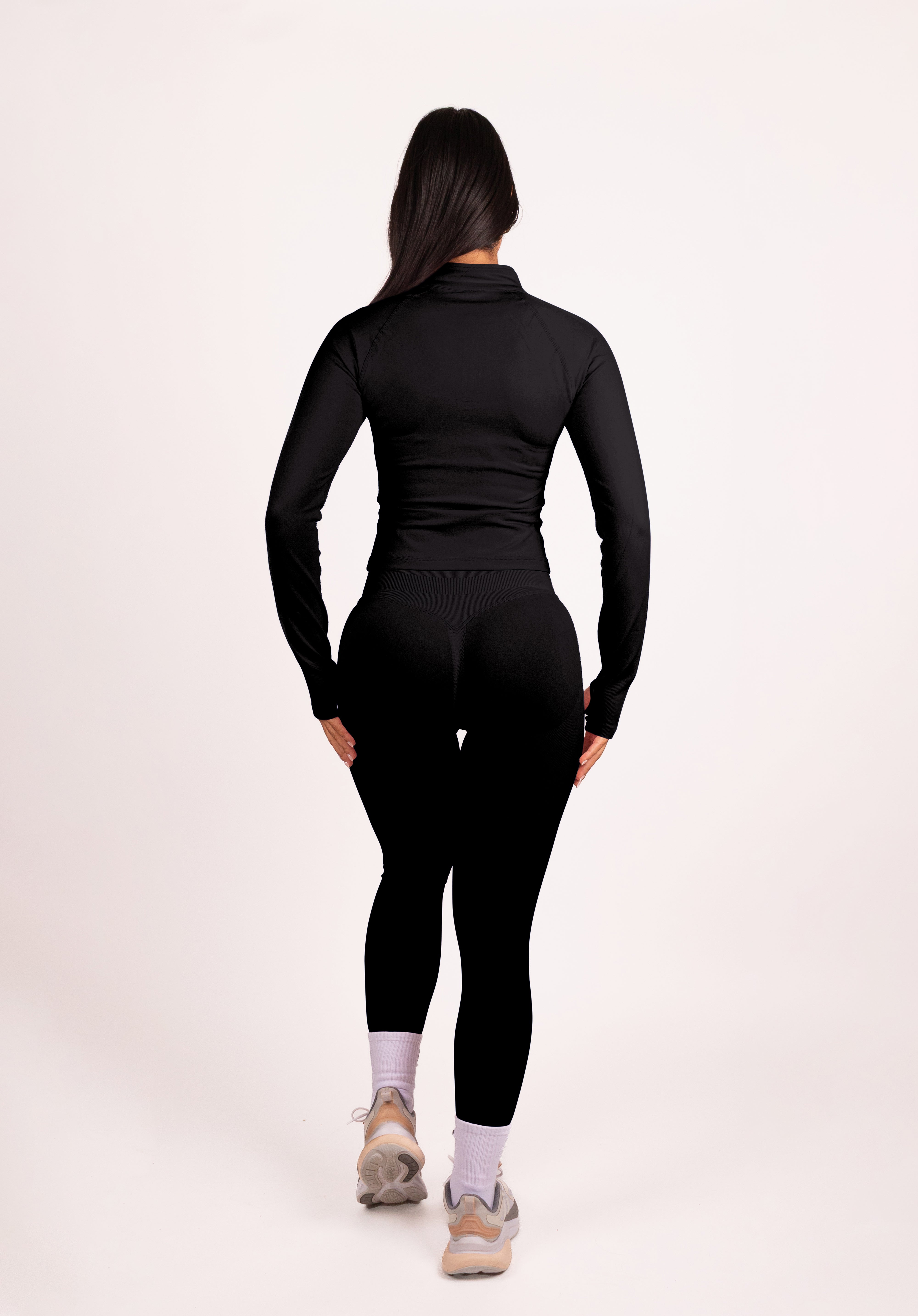 Beau | Half Zip Long Sleeve Top - Black
