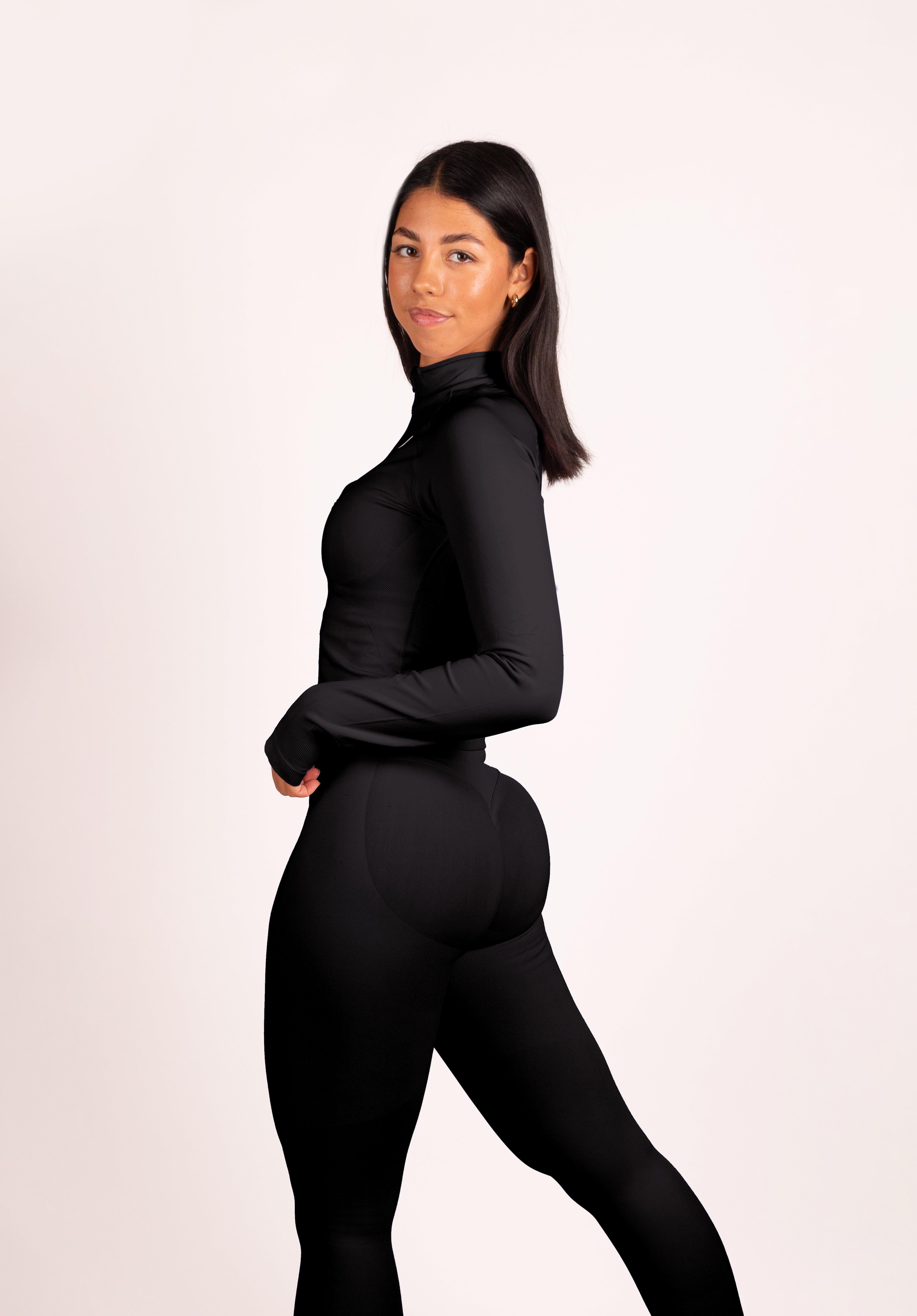Beau | Half Zip Long Sleeve Top - Black