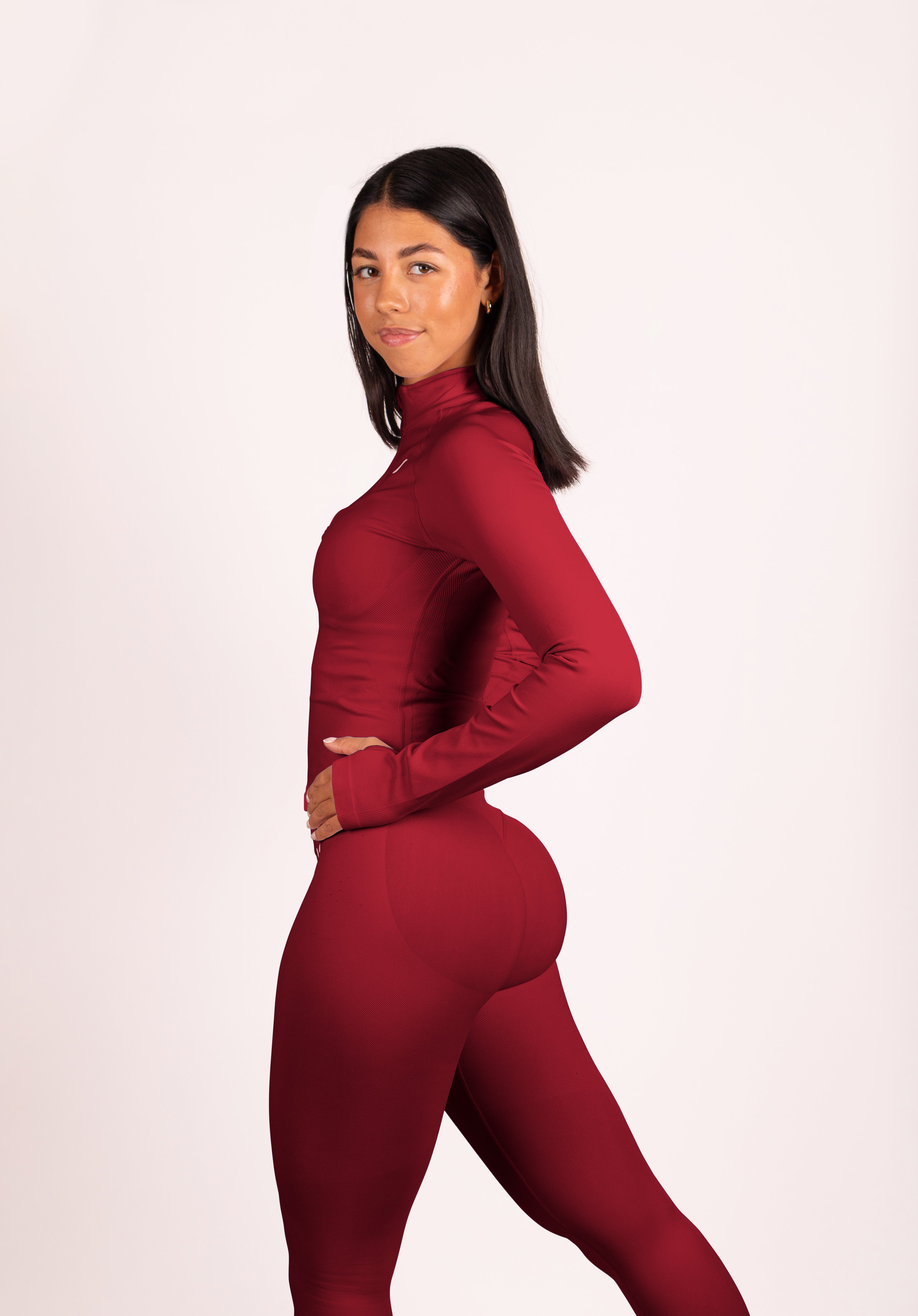 Beau Premium High Performance Scrunch Legging Rood - Dames fitness kleding zijkant