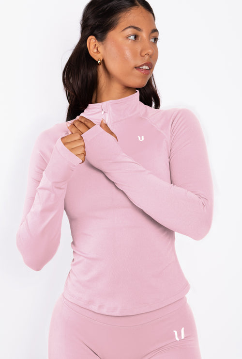 Beau Half Zip Lange Mouwen Top Roze - Dames sportkleding | Ultimate Gainz